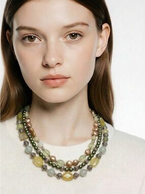 All Shades Of Green Beaded Four Strand Necklace Choker